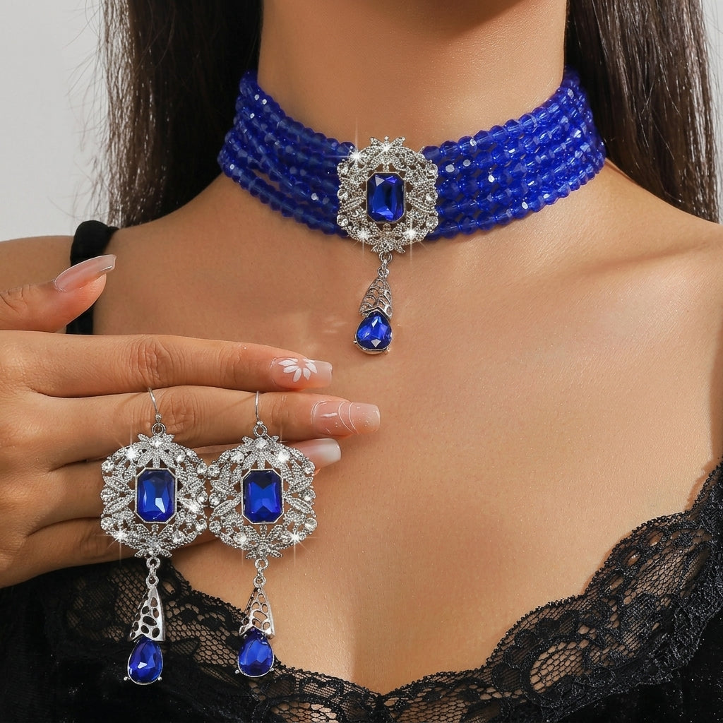 Beaded Crystal Necklace & Earrings Set