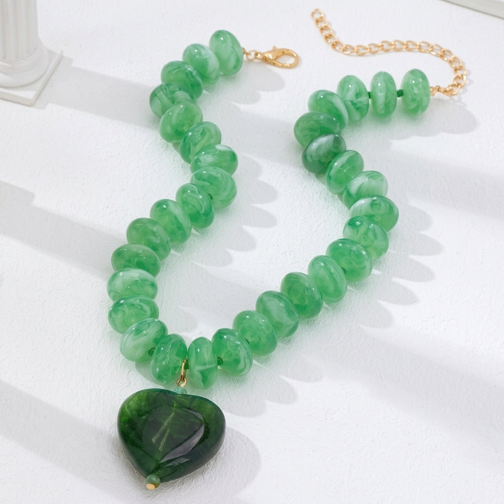 2pc Green & Cyan Beaded Layered Statement Necklaces