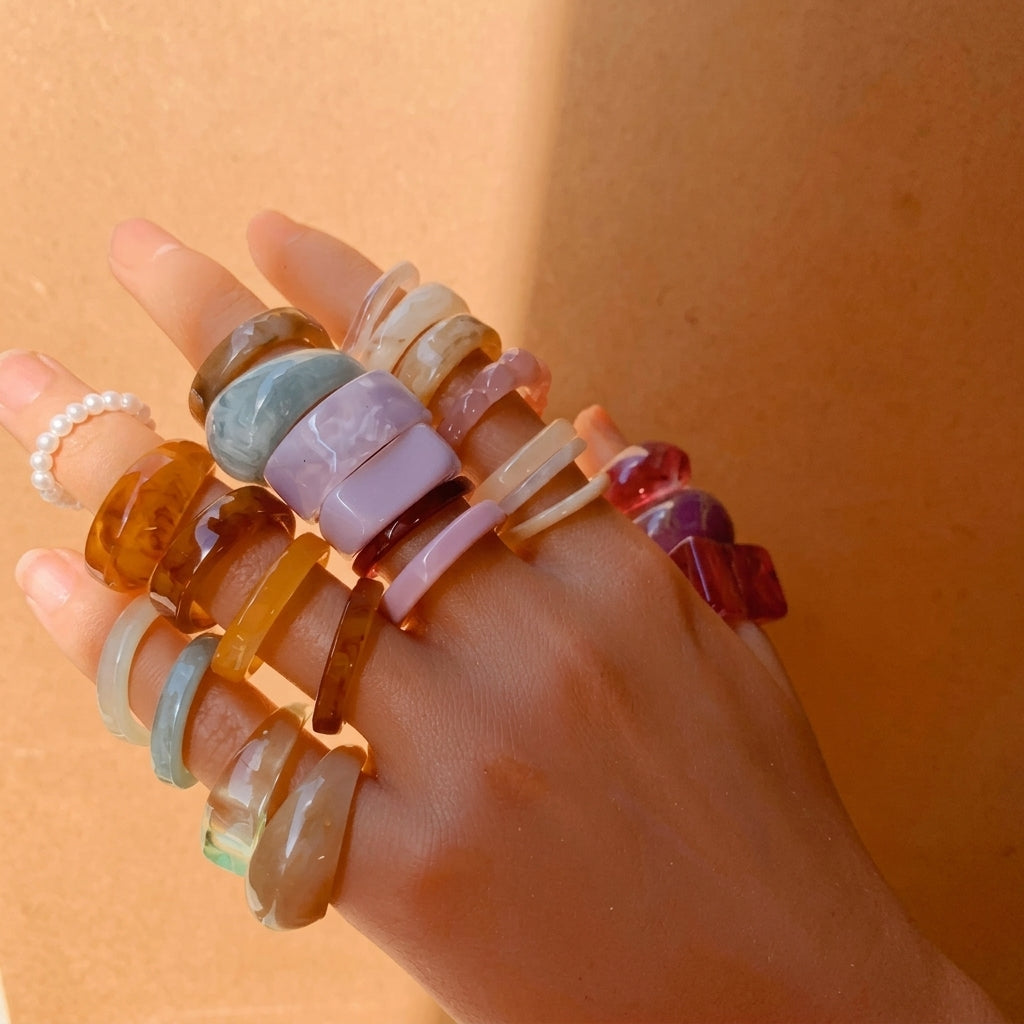 25pc Playful Pastel Resin Ring Stack