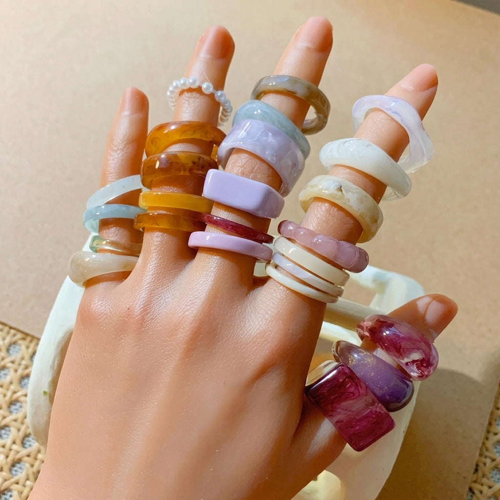 25pc Playful Pastel Resin Ring Stack