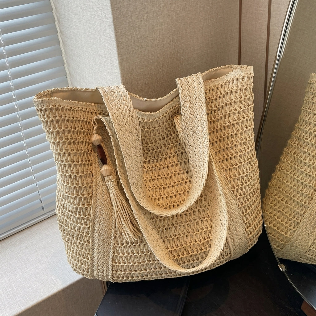 Rattan Straw Inspired Tote Bag