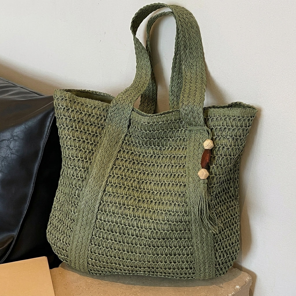 Rattan Straw Inspired Tote Bag