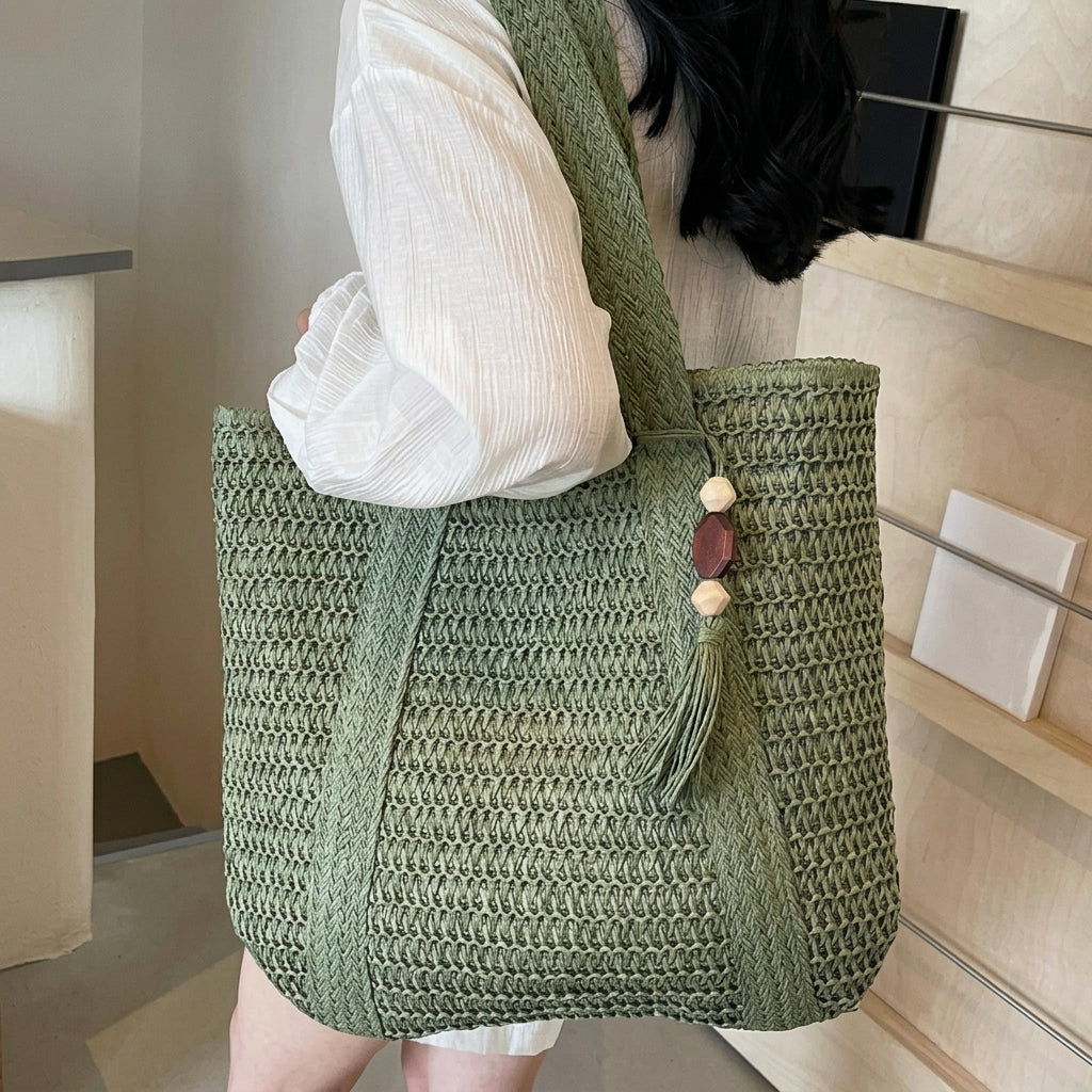 Rattan Straw Inspired Tote Bag