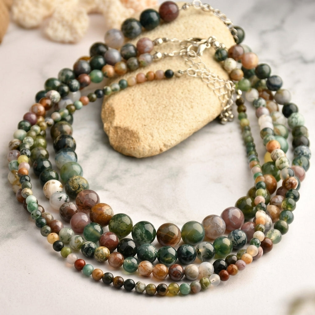 4pc Natural Indian Agate Beaded Necklace