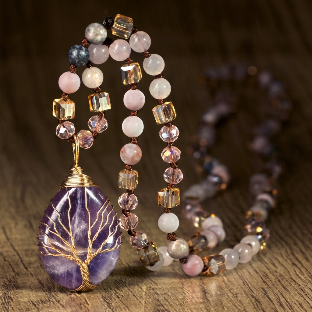 Boho Geometric Crystal Pendant Necklace