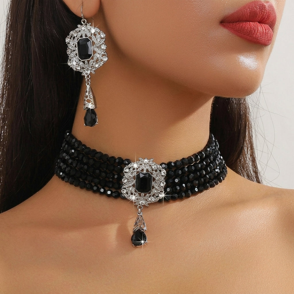 Beaded Crystal Necklace & Earrings Set