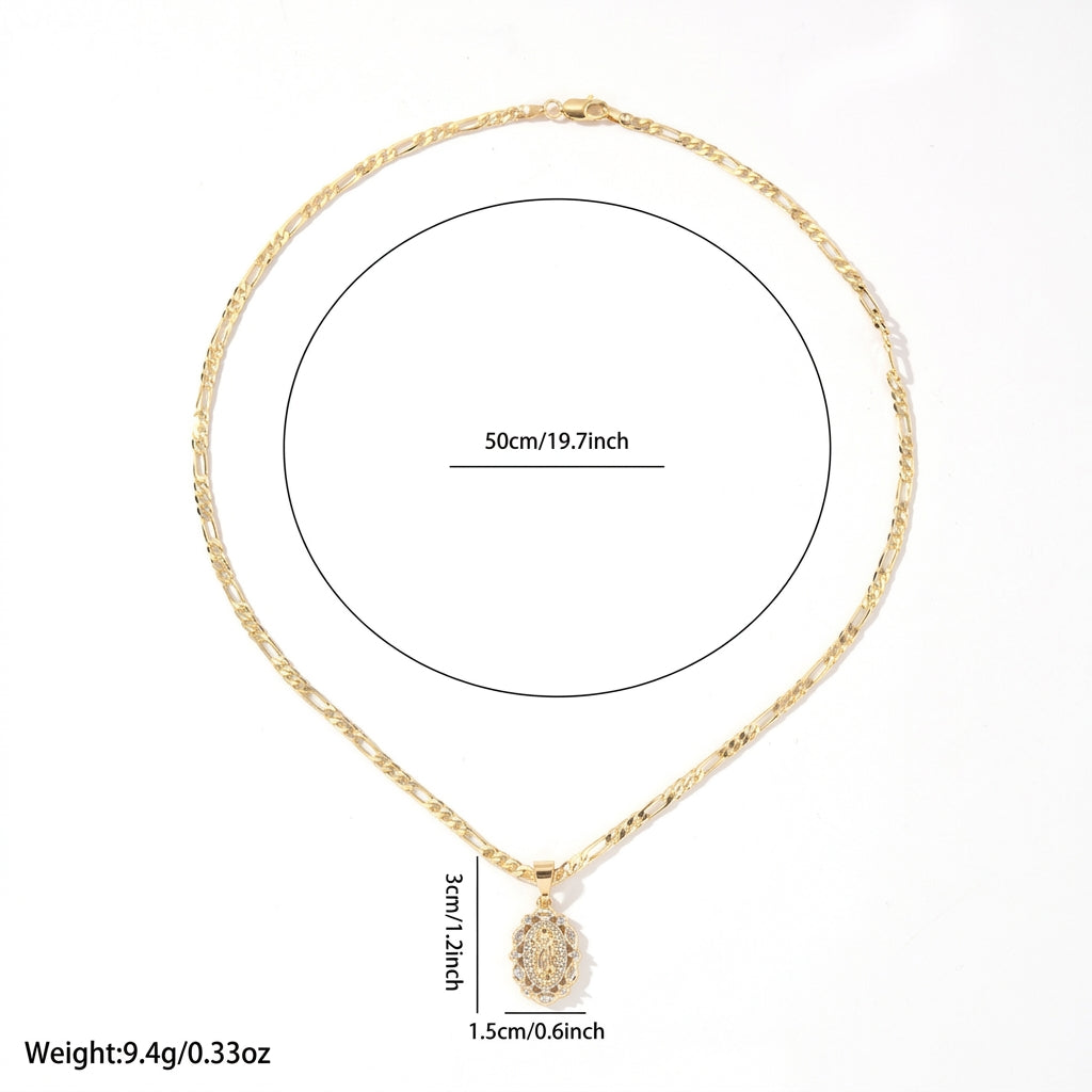 CZ Accented Halo Virgin Mary Necklace