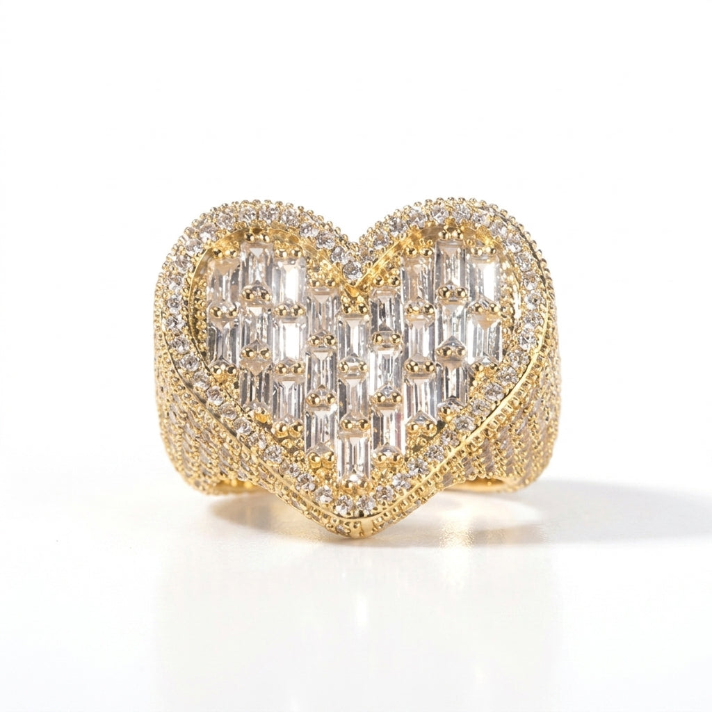 Baguette Cut & Pave Band Heart Ring