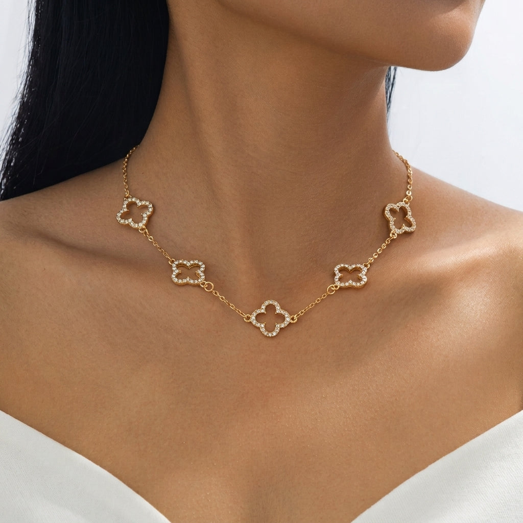 Pave Clover Outline Necklace