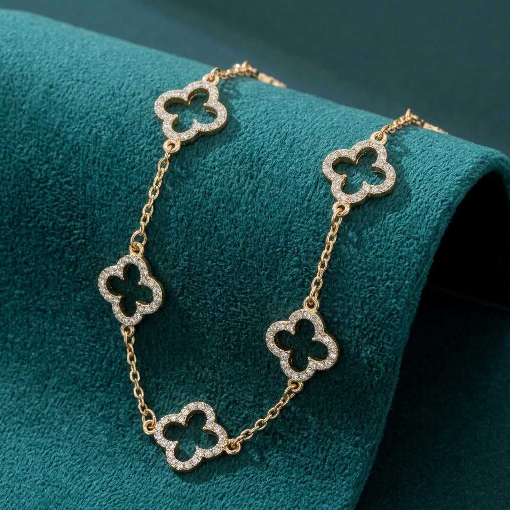 Pave Clover Outline Necklace