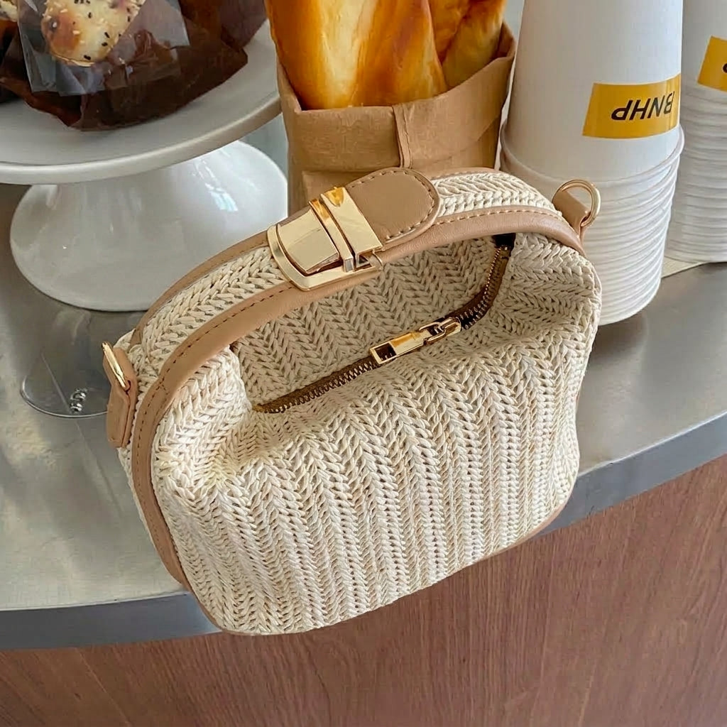 Boho Rattan Straw Cross Body Bag