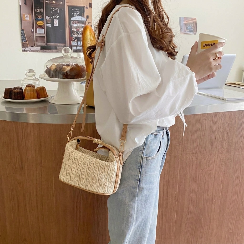 Boho Rattan Straw Cross Body Bag