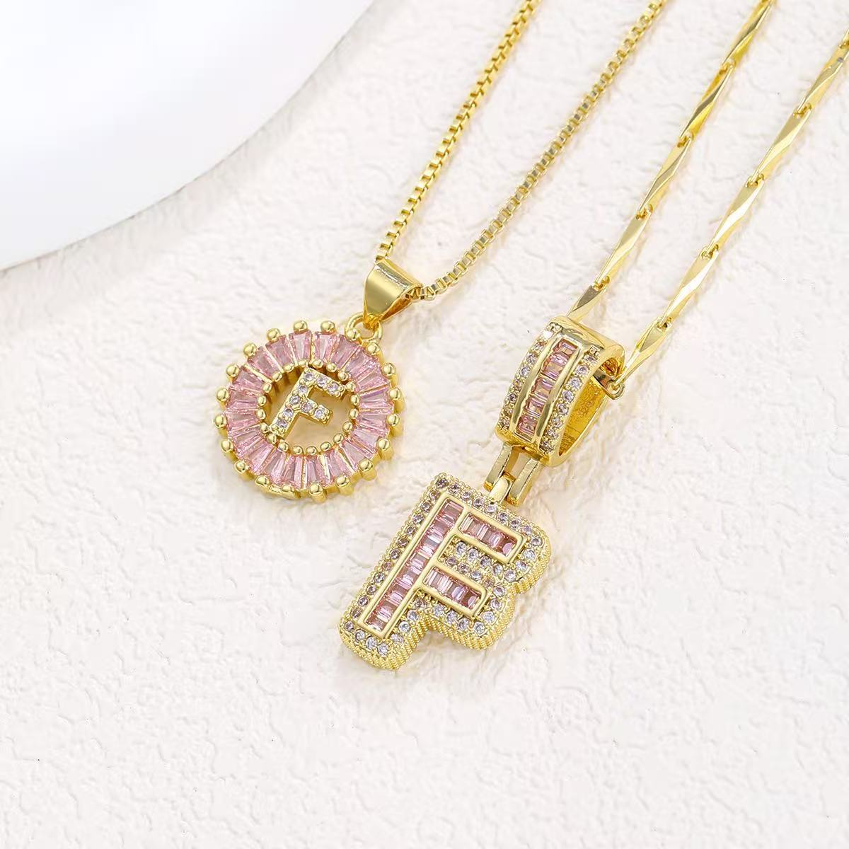 2pc 14k Diamond Letter Initial Necklaces (Limited Pink Edition)