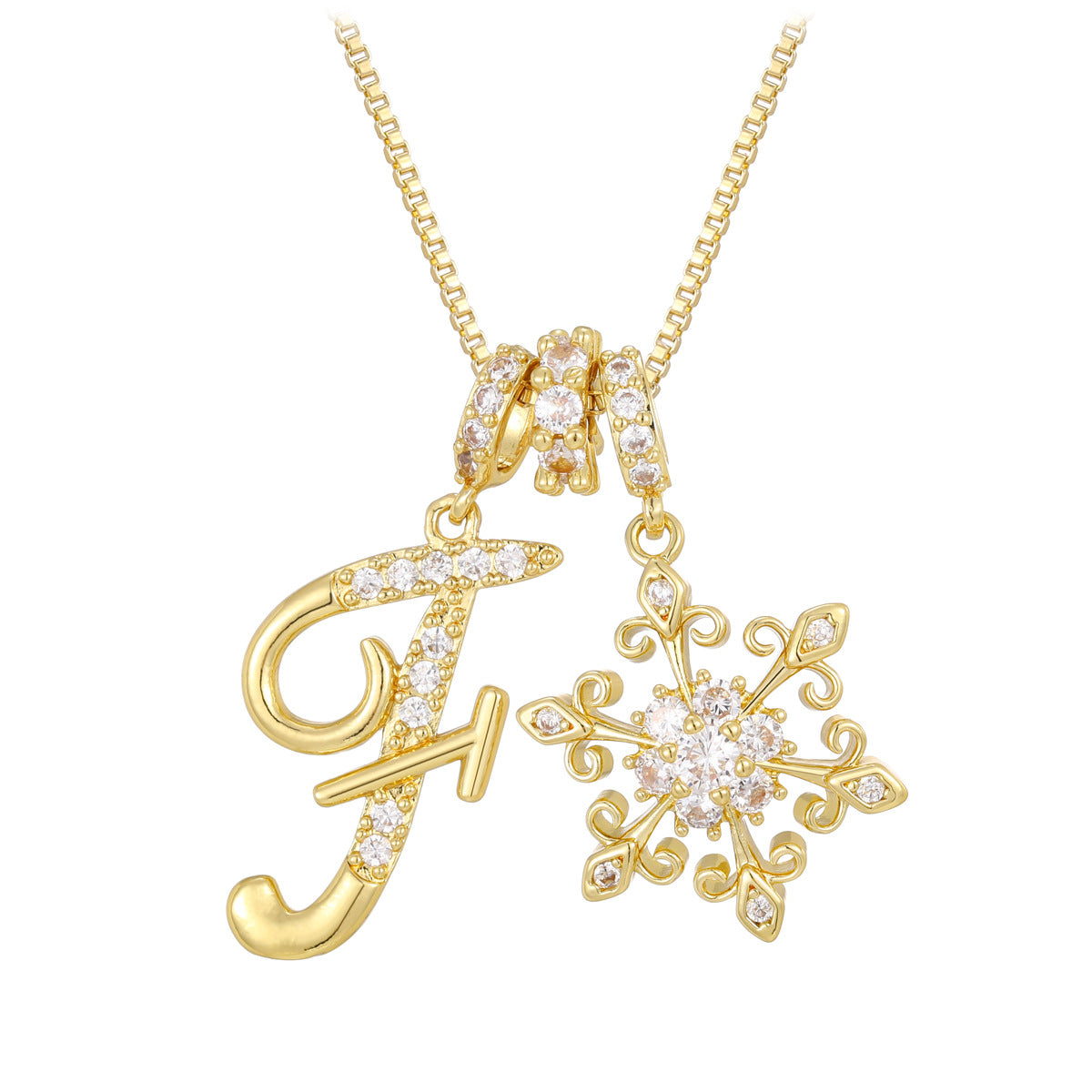 14k Elegant Initial & Snowflake Necklace