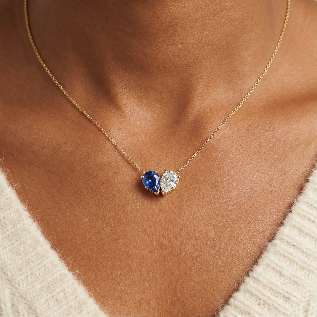 Dainty Dual Birthstone Heart Necklace