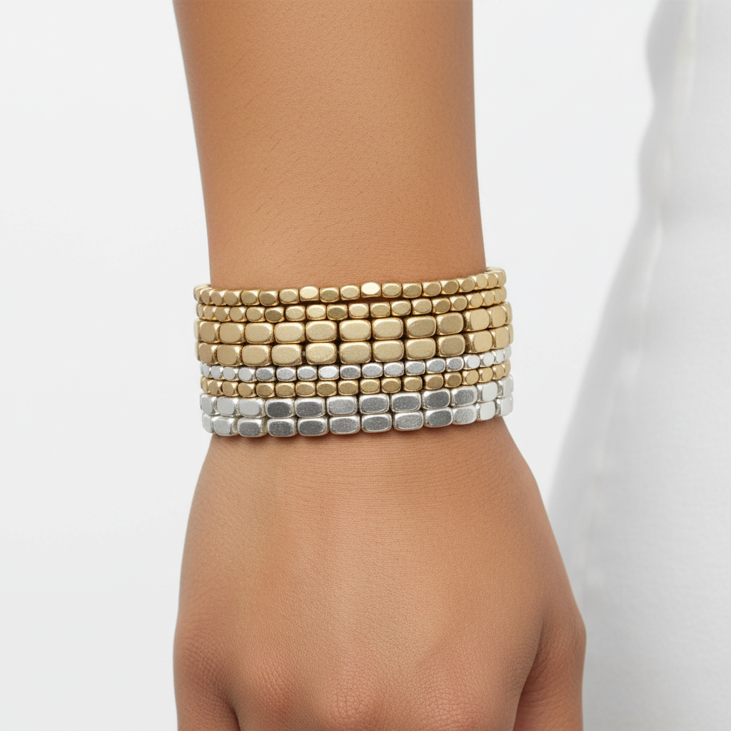 7pc Matte Nugget Shaped Bracelet Stack