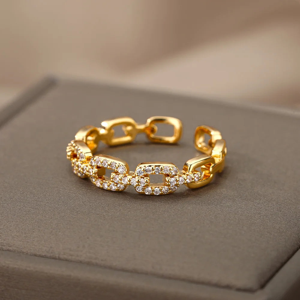 Adjustable Diamond Chain Link Ring