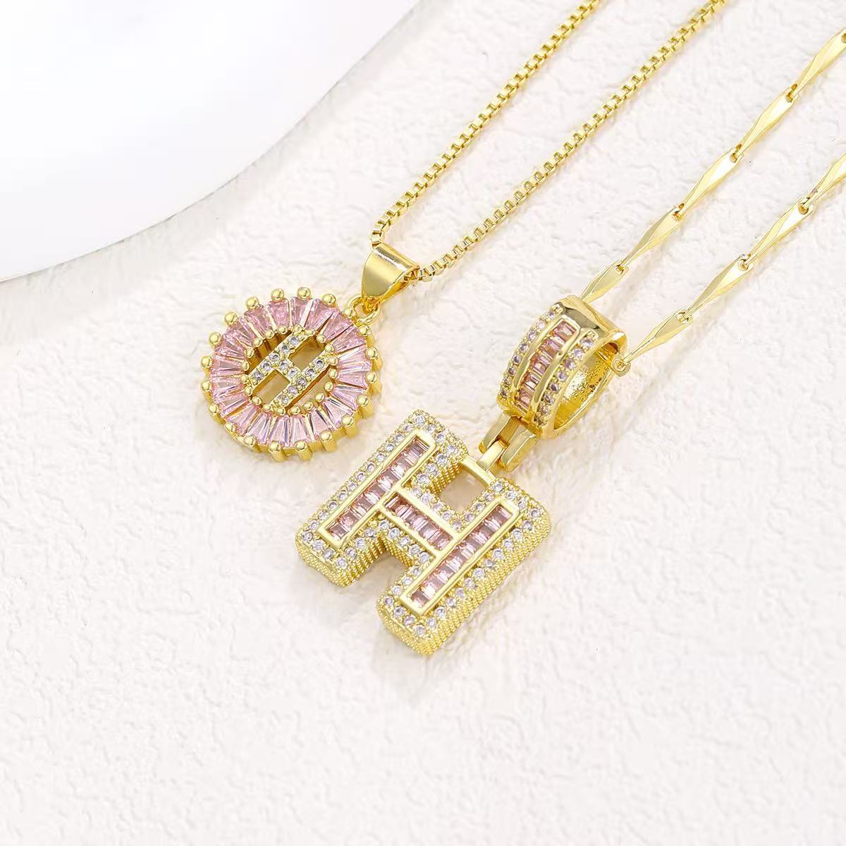 2pc 14k Diamond Letter Initial Necklaces (Limited Pink Edition)