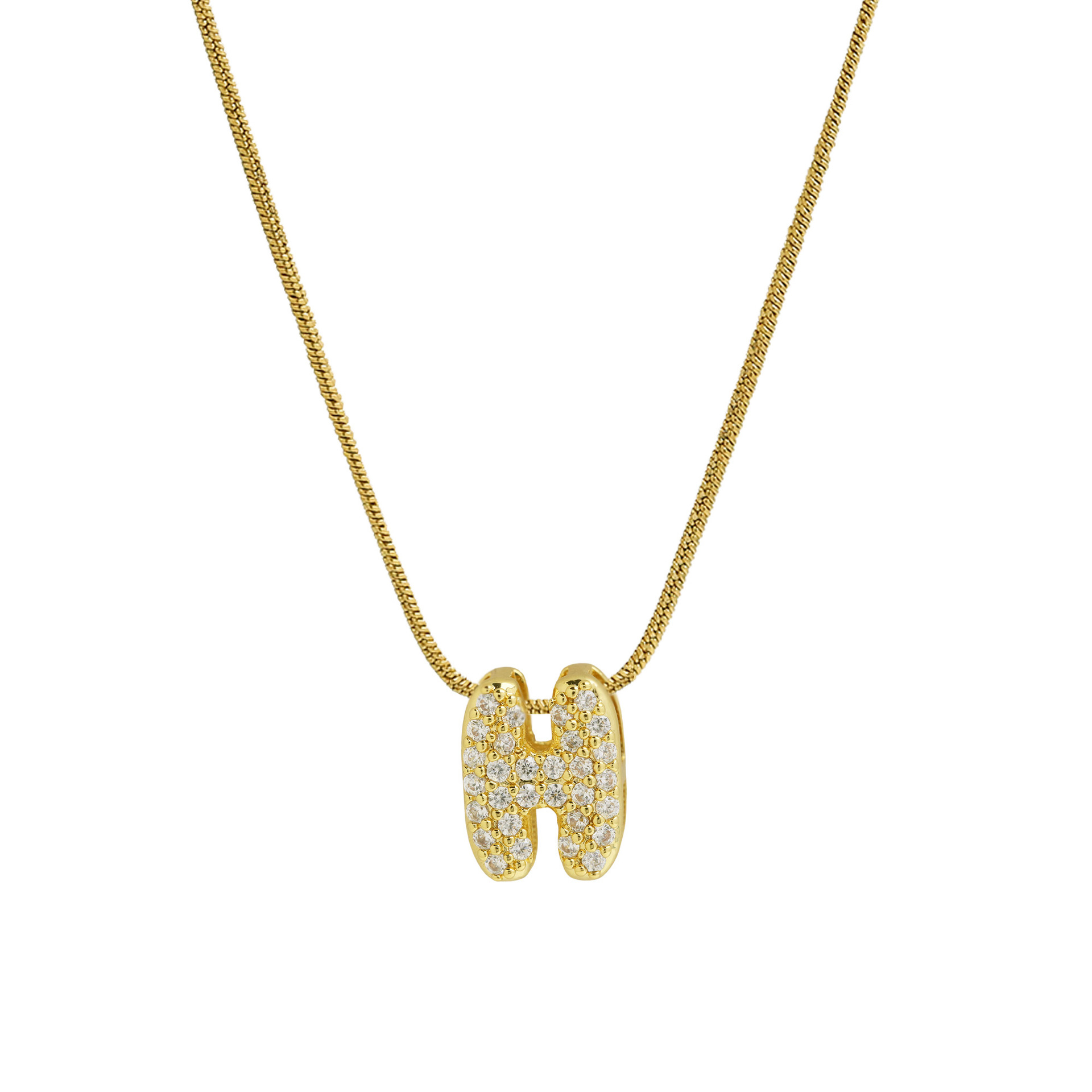 Diamond Bubble Letter Initial Necklace