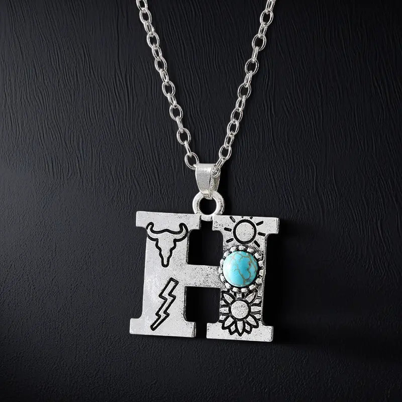 Boho Turquoise Accented Letter Initial Necklace