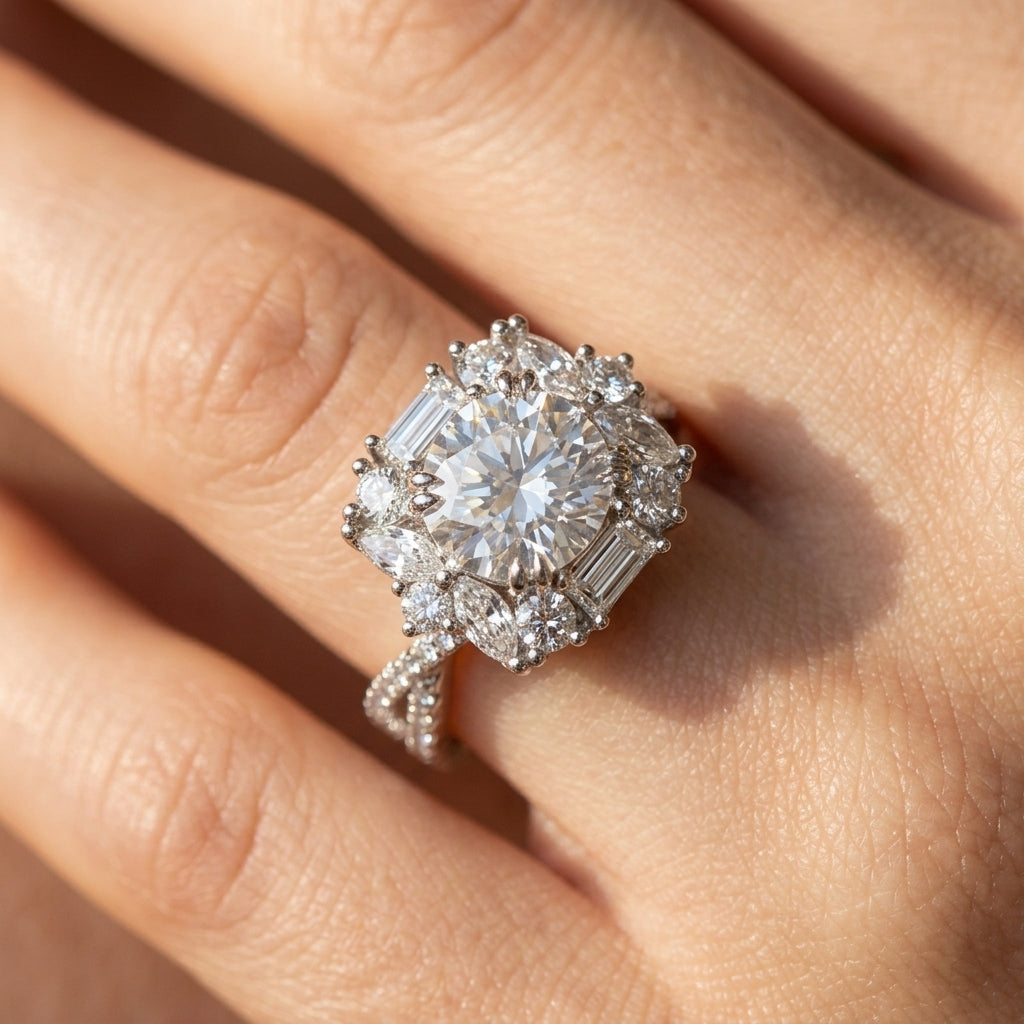 Oval Cut Halo Statement Ring