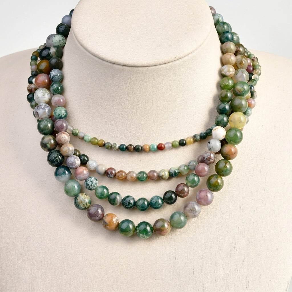 4pc Natural Indian Agate Beaded Necklace