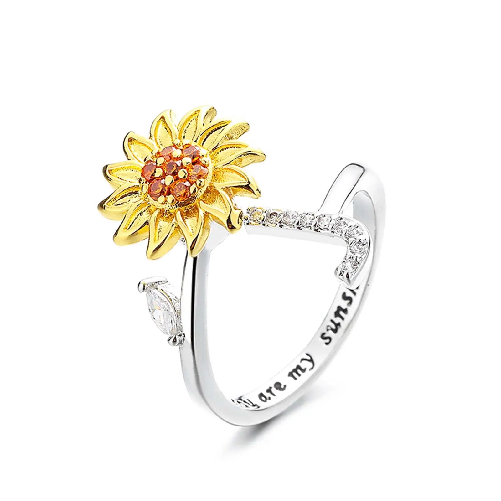 Spinning Sunflower "You Are My Sunshine" Initial Ring