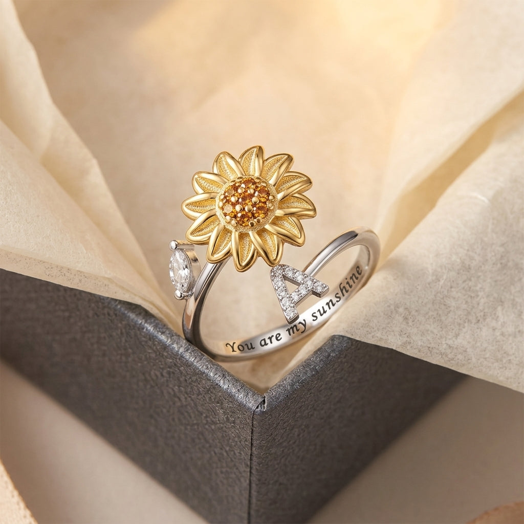 Spinning Sunflower "You Are My Sunshine" Initial Ring