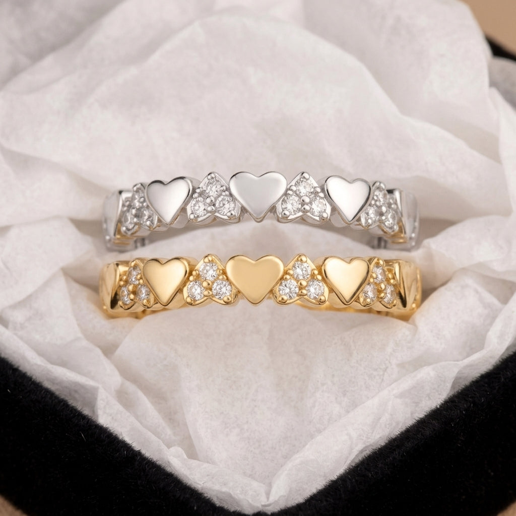 Alternating Sweet Heart Diamond Ring