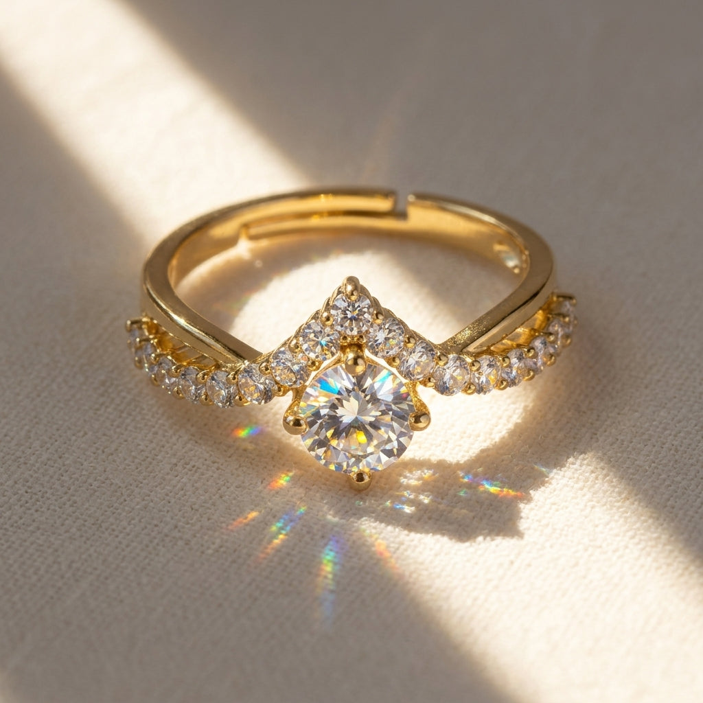Adjustable Split Shank Pave Chevron Ring