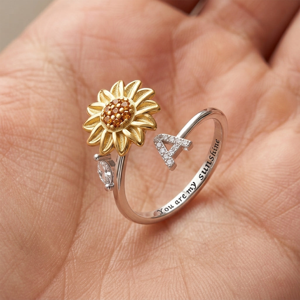 Spinning Sunflower "You Are My Sunshine" Initial Ring