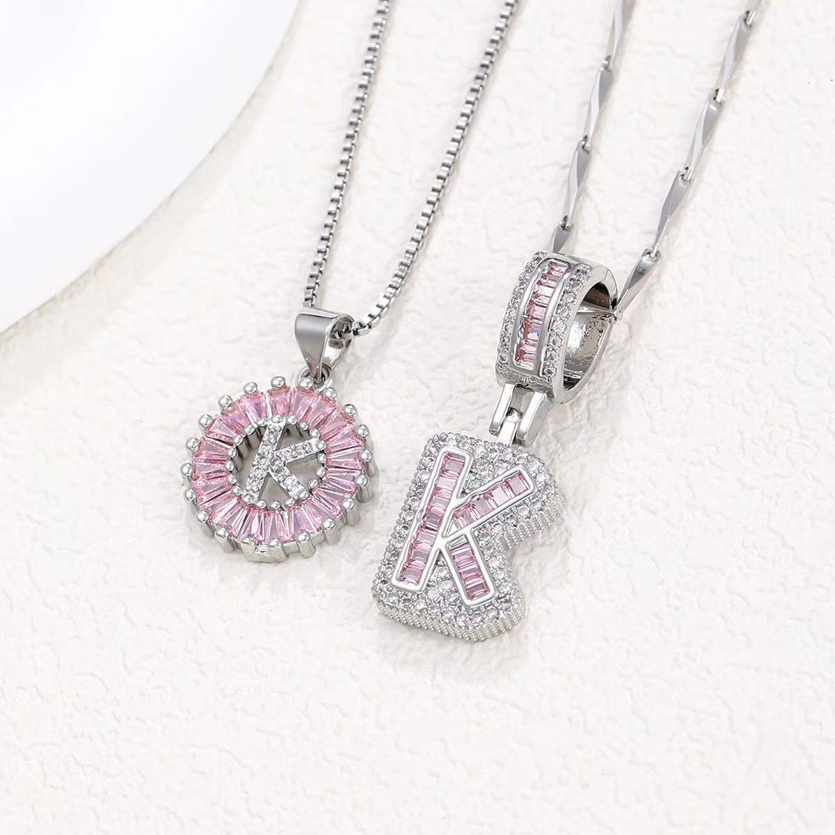 2pc 14k Diamond Letter Initial Necklaces (Limited Pink Edition)