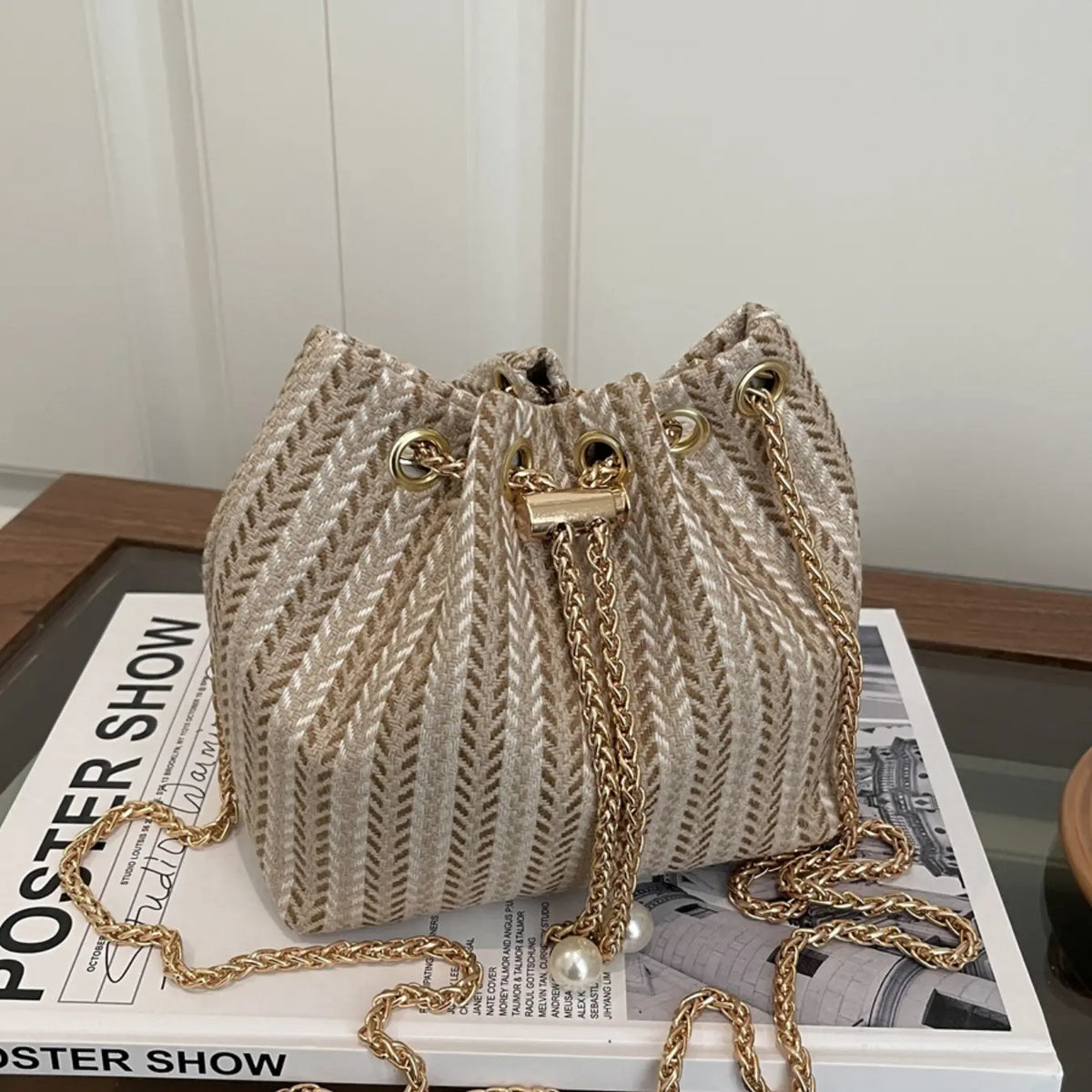 Boho Woven Drawstring Bucket Bag