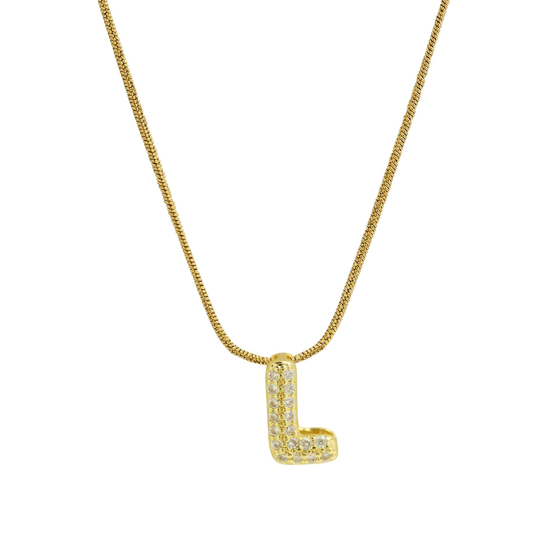 Diamond Bubble Letter Initial Necklace