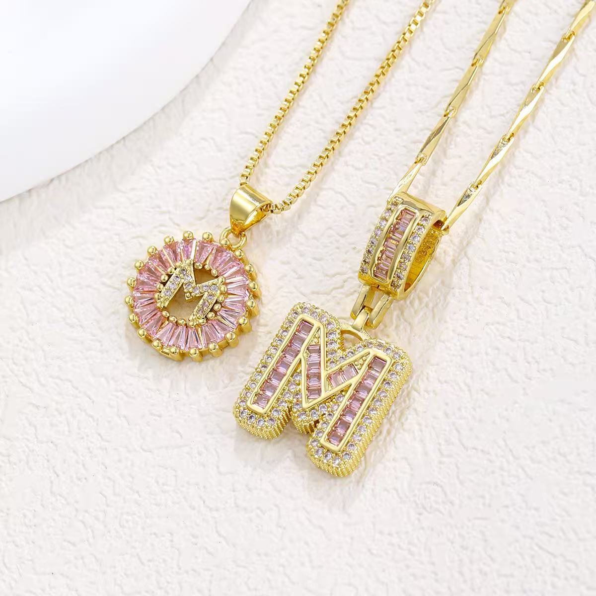 2pc 14k Diamond Letter Initial Necklaces (Limited Pink Edition)