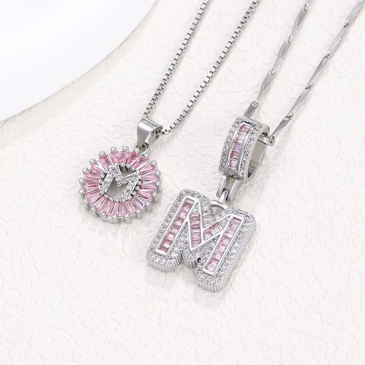 2pc 14k Diamond Letter Initial Necklaces (Limited Pink Edition)