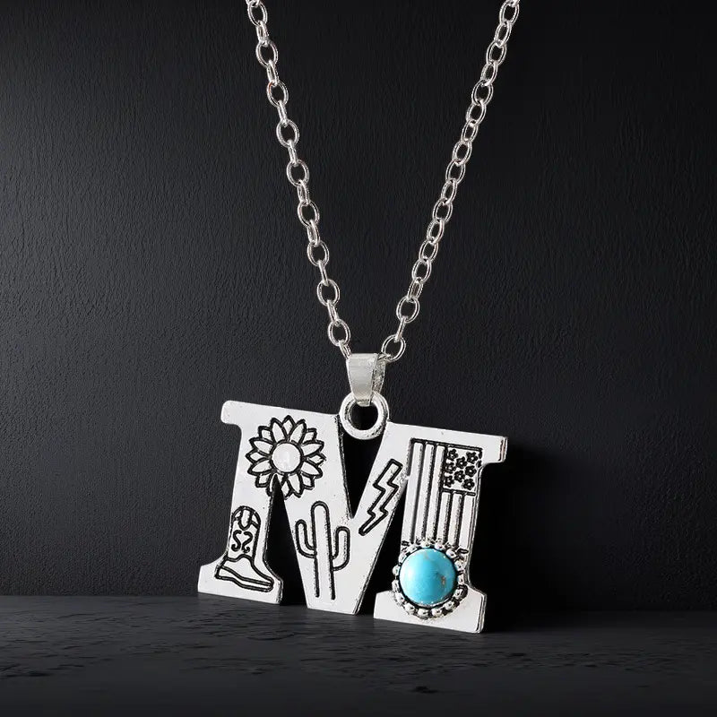 Boho Turquoise Accented Letter Initial Necklace