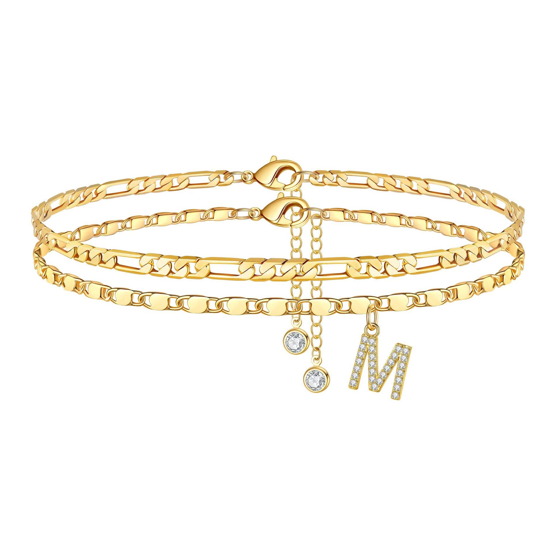 2pc 14k Diamond Letter Initial Anklet