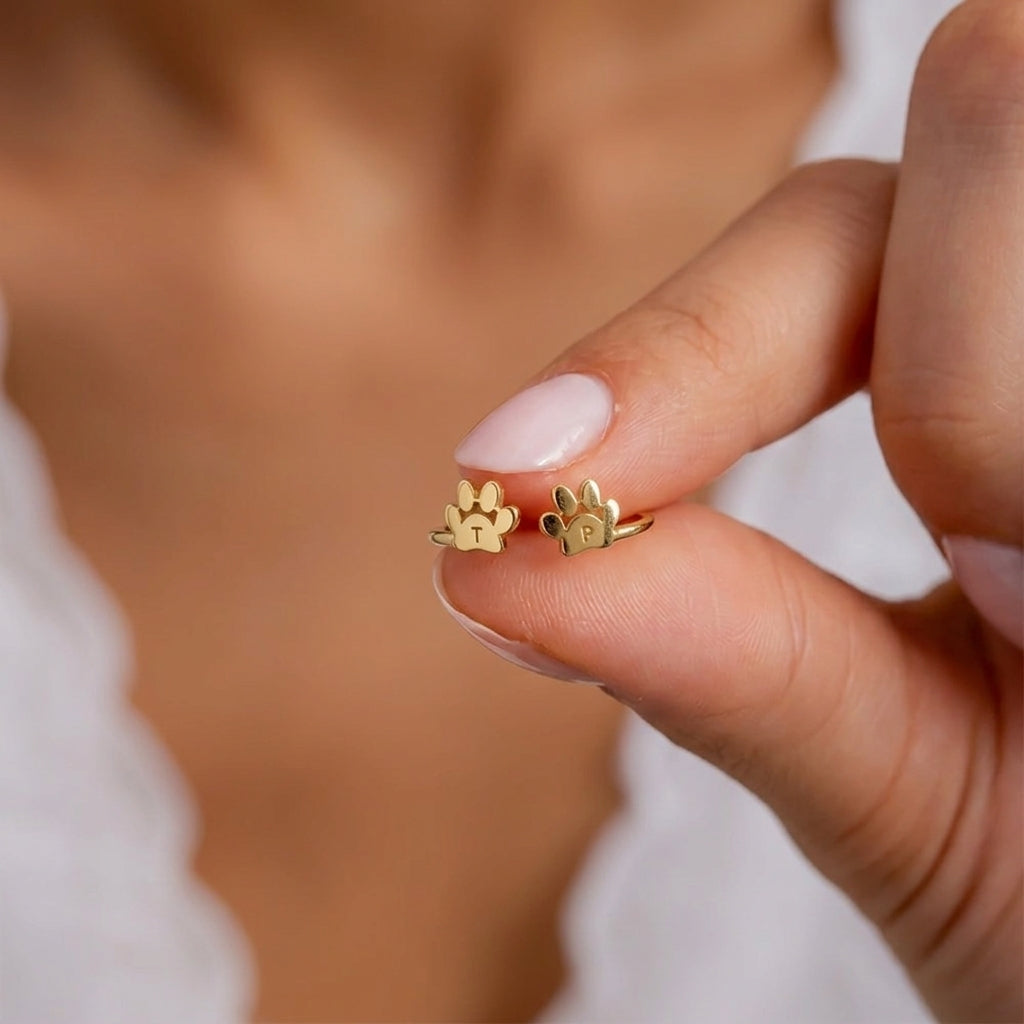 Dainty Paw Print Initial Open Ring
