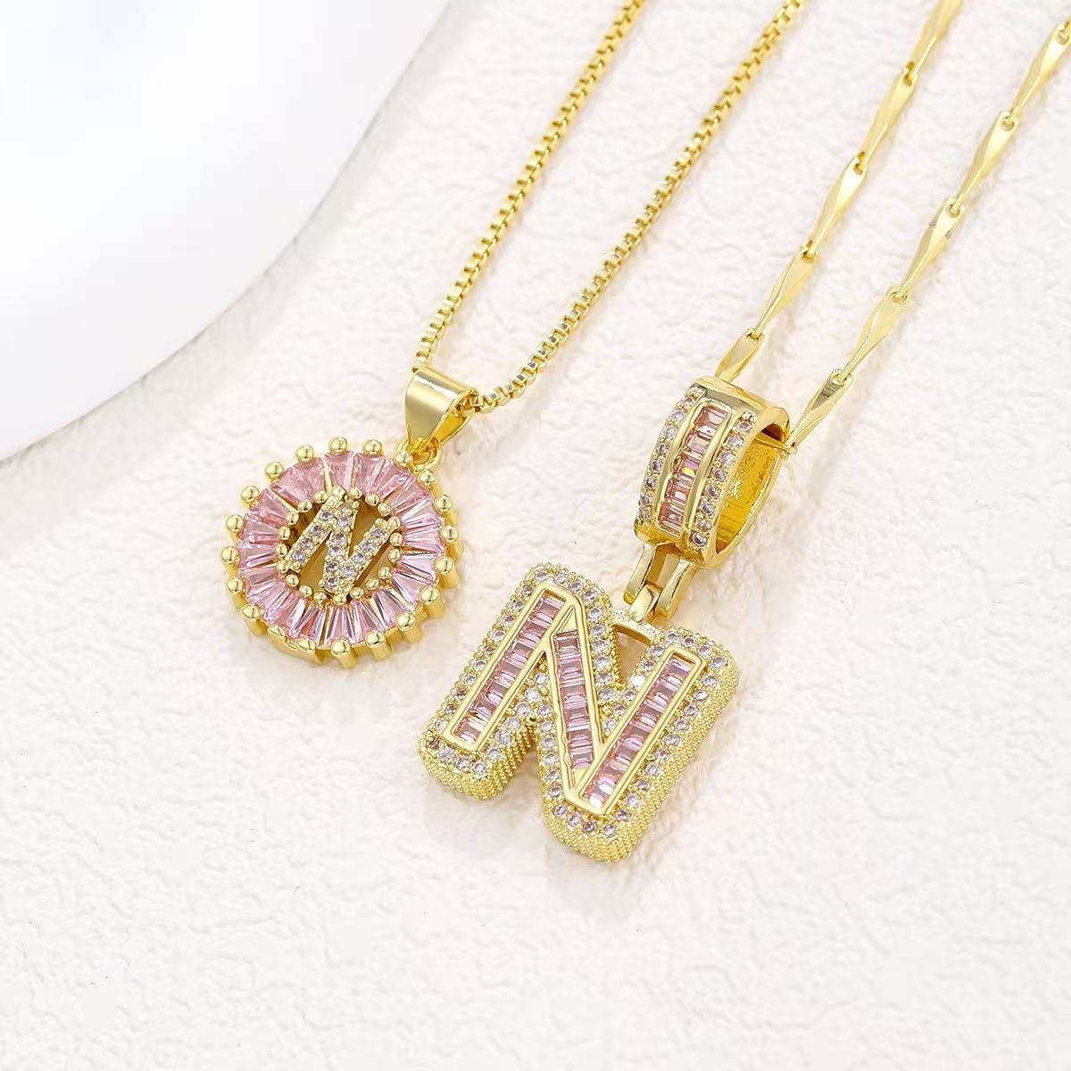 2pc 14k Diamond Letter Initial Necklaces (Limited Pink Edition)