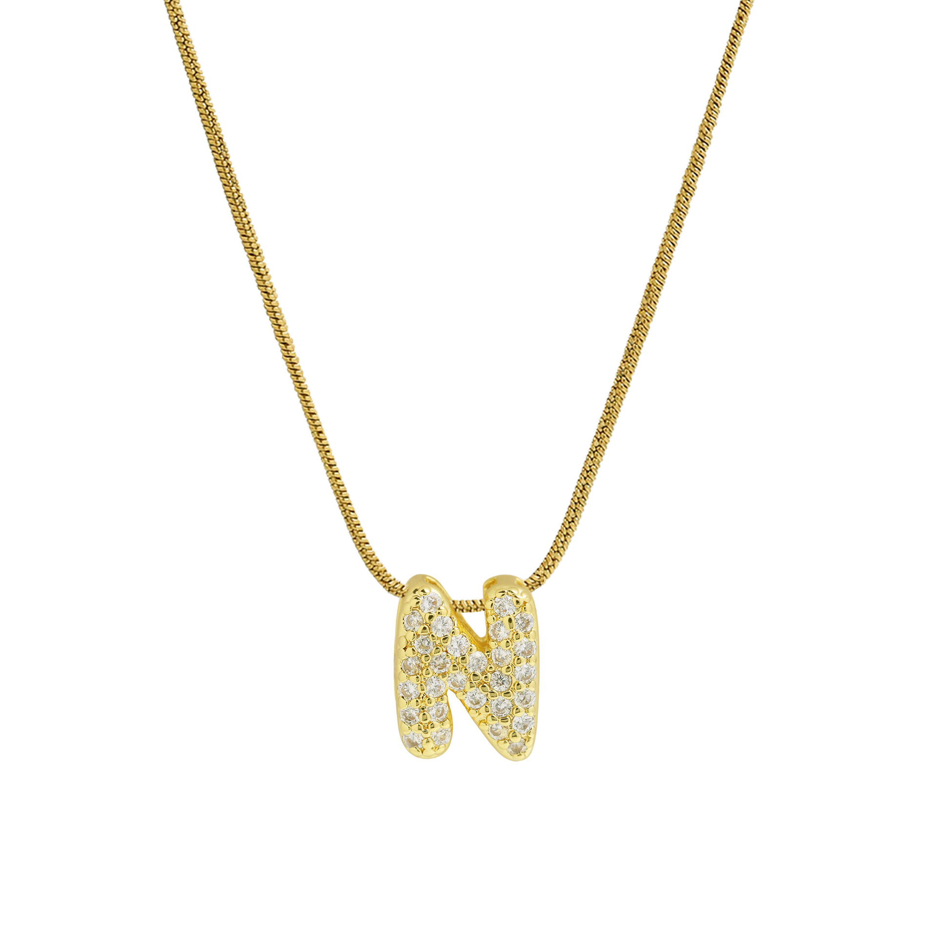 Diamond Bubble Letter Initial Necklace