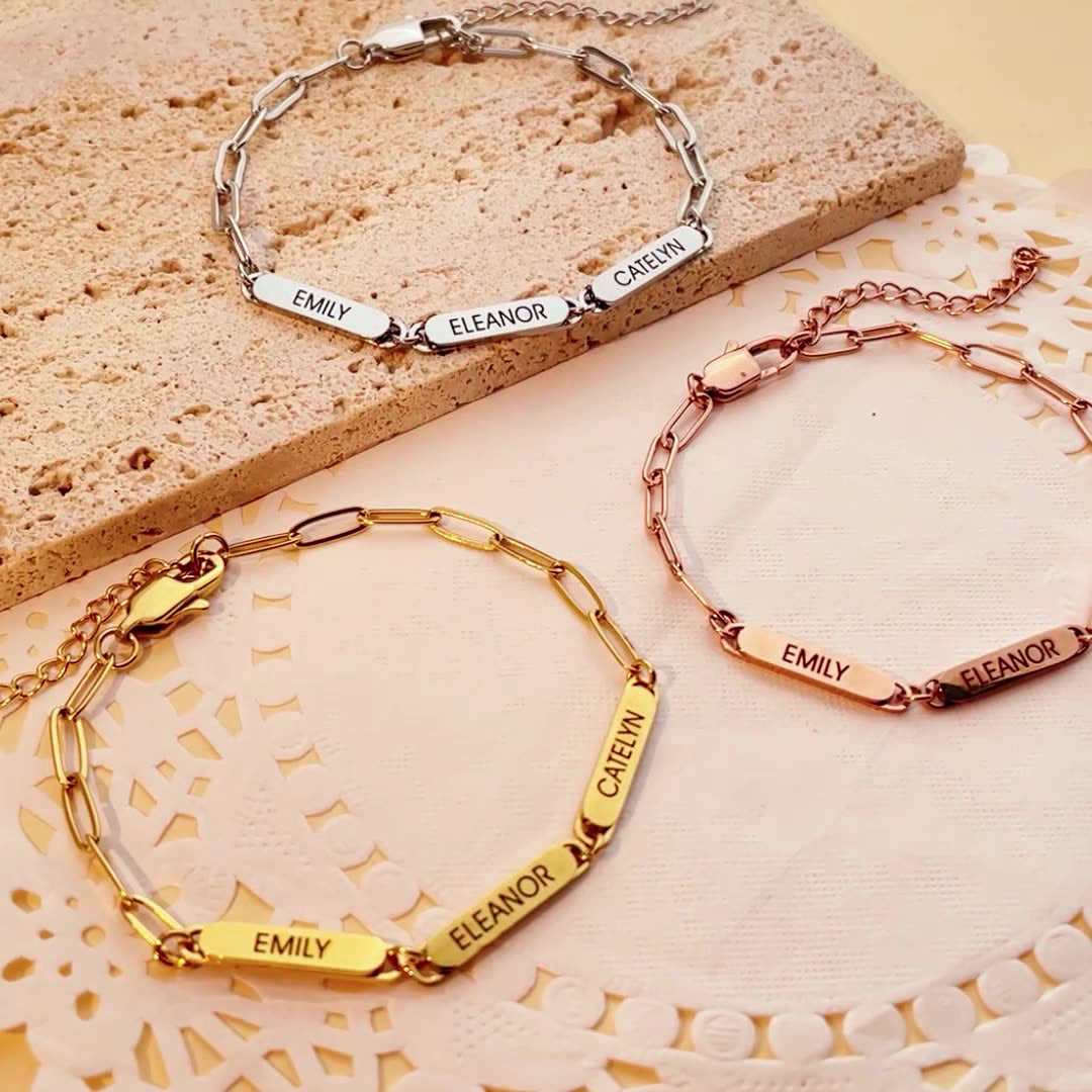 Personalized Family Names Paperclip Bracelet