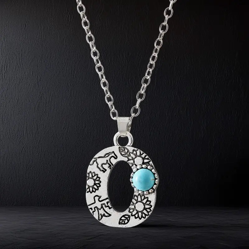 Boho Turquoise Accented Letter Initial Necklace