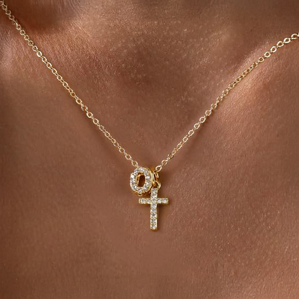 Dainty Diamond Initial & Cross Necklace