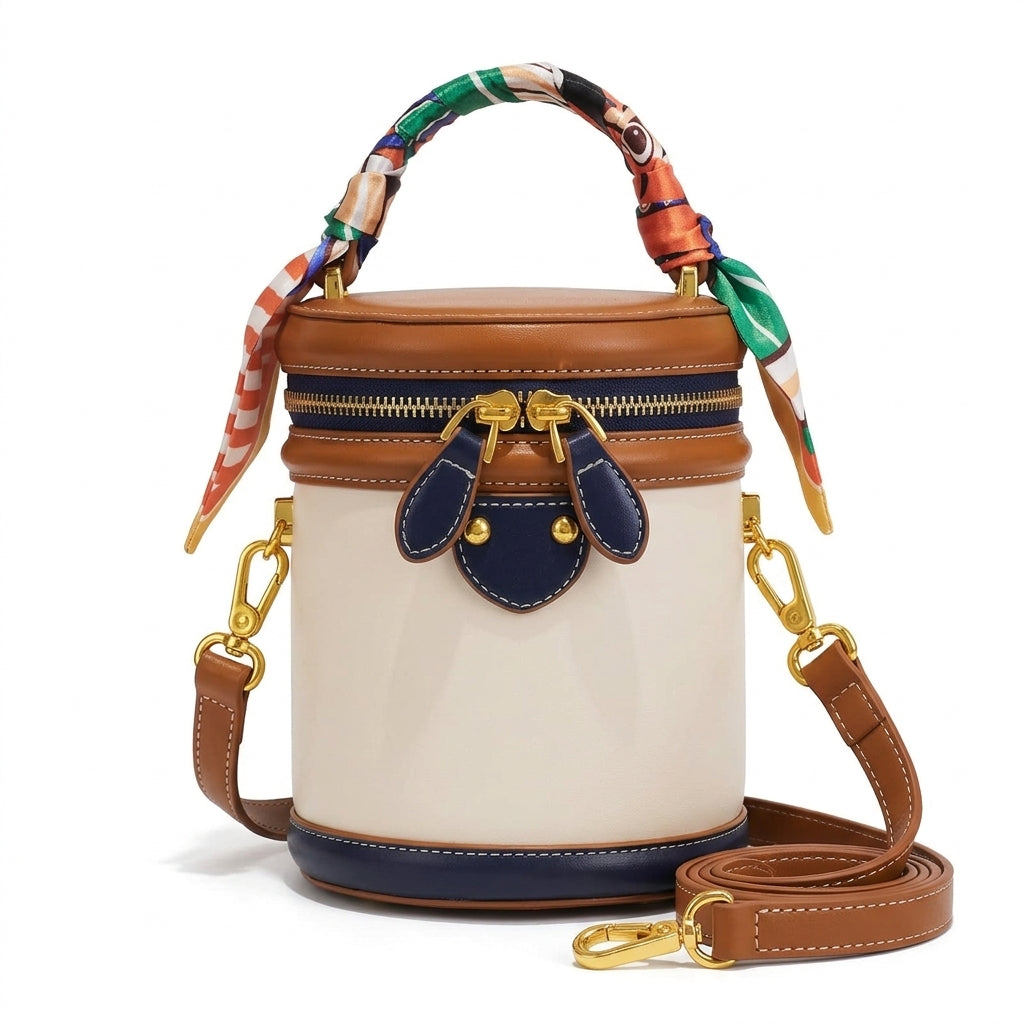 Elegant Scarf Handle Bucket Bag