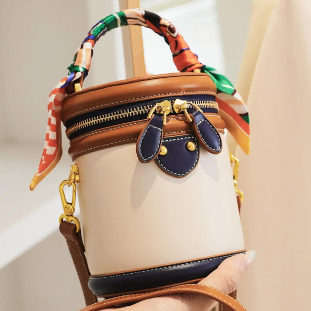 Elegant Scarf Handle Bucket Bag