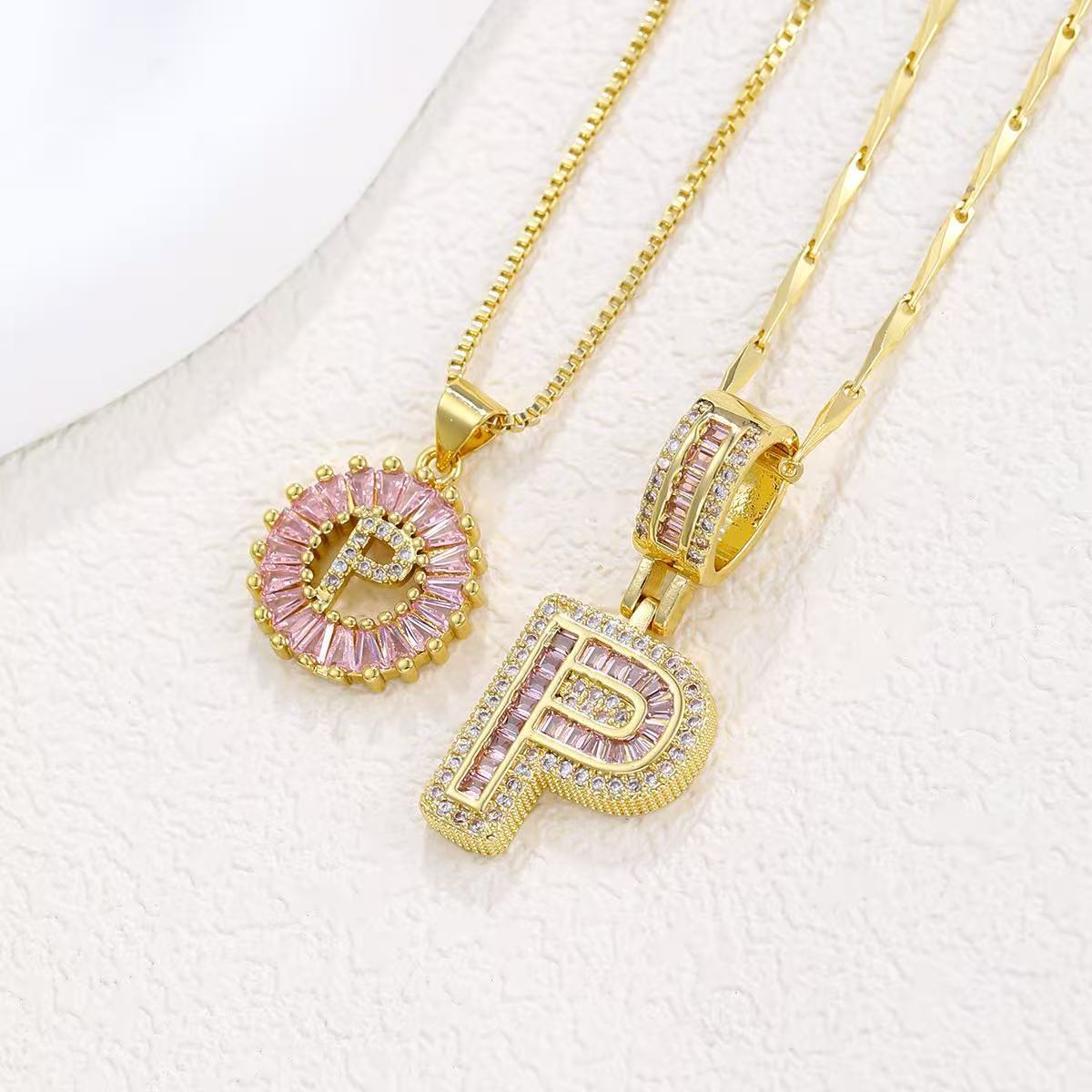 2pc 14k Diamond Letter Initial Necklaces (Limited Pink Edition)
