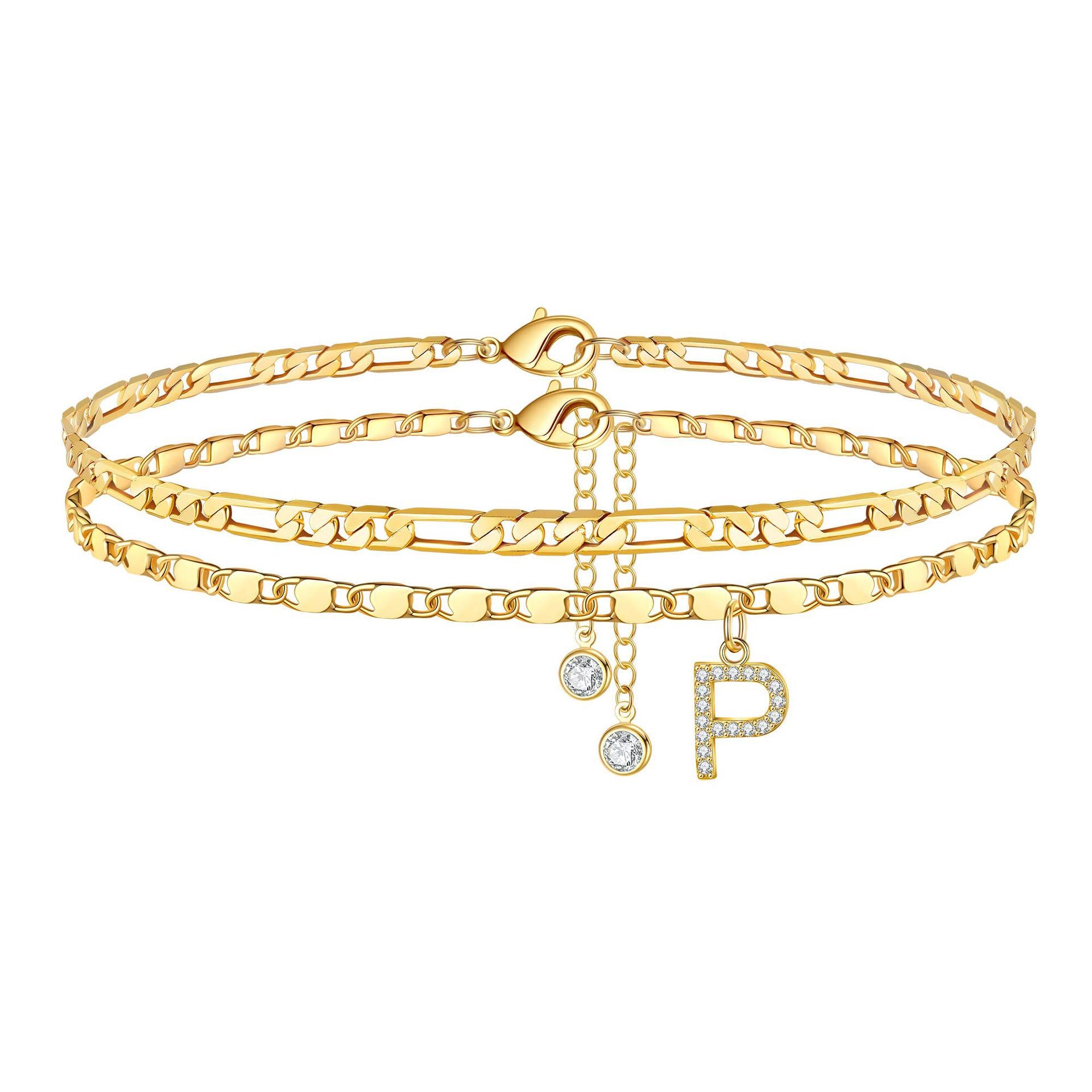 2pc 14k Diamond Letter Initial Anklet