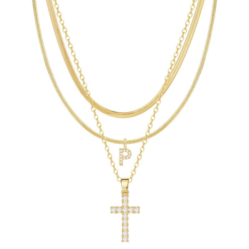 3pc 14k Diamond Accented Initial & Cross Necklace Set