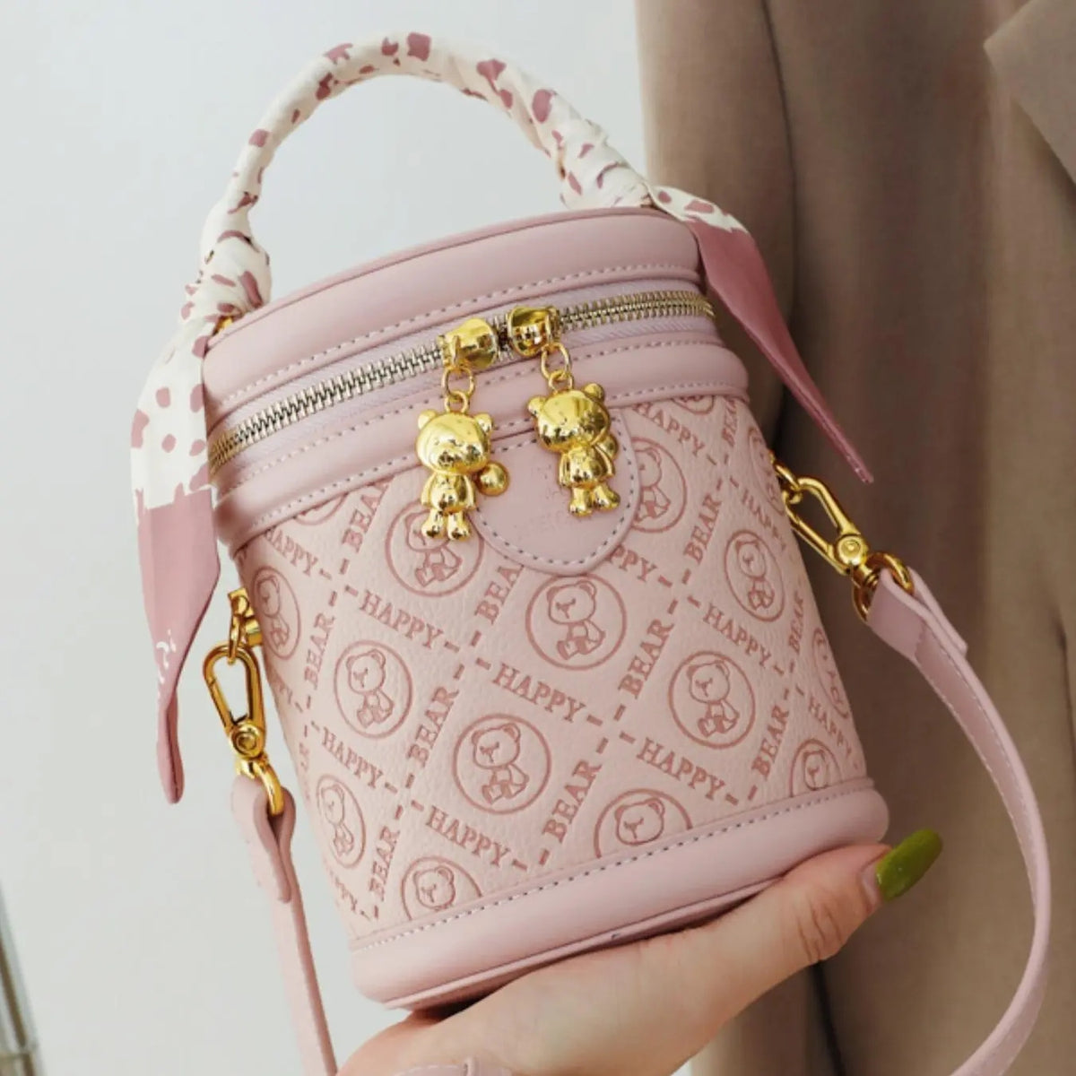 Elegant Scarf Handle Bucket Bag